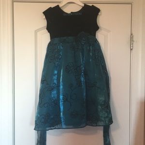 Aqua blue and black velvet dress
